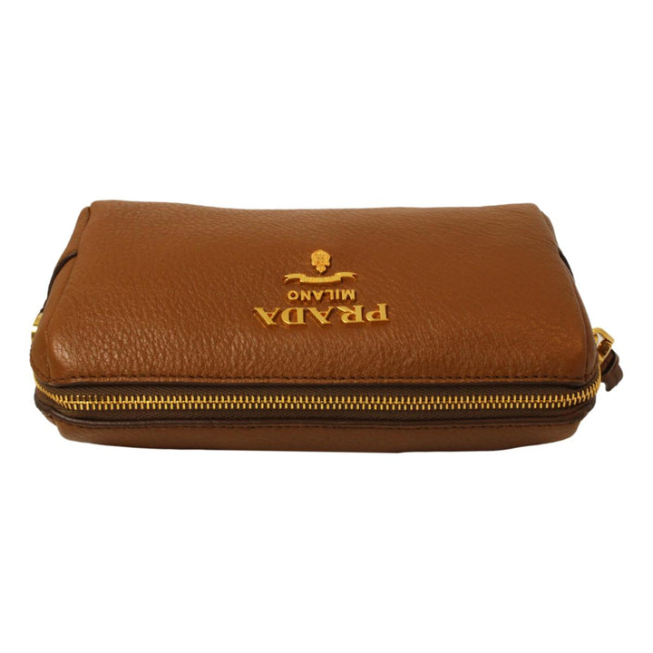 Prada Vitello Daino Cannella Brown Leather Cosmetic Pouch 1ND004