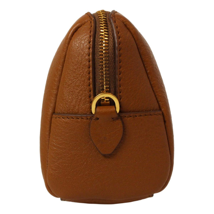 Prada Vitello Daino Cannella Brown Leather Cosmetic Pouch 1ND004