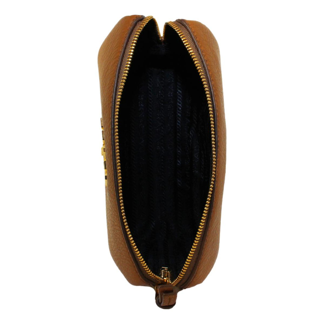 Prada Vitello Daino Cannella Brown Leather Cosmetic Pouch 1ND004