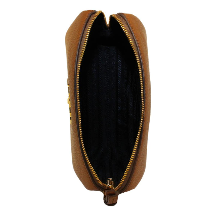 Prada Vitello Daino Cannella Brown Leather Cosmetic Pouch 1ND004