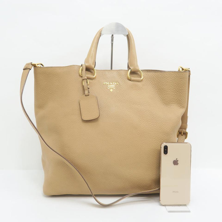Prada Vitello Daino Shopper Tan Calfskin Leather Tote