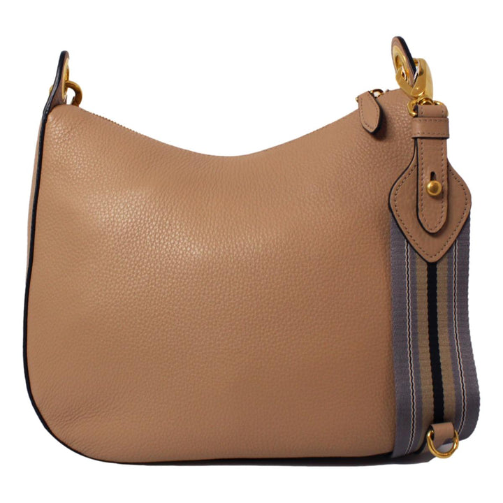Prada Vitello Daino Tan Leather Bag Nylon Web Striped Strap 1BC166 - 1BC052