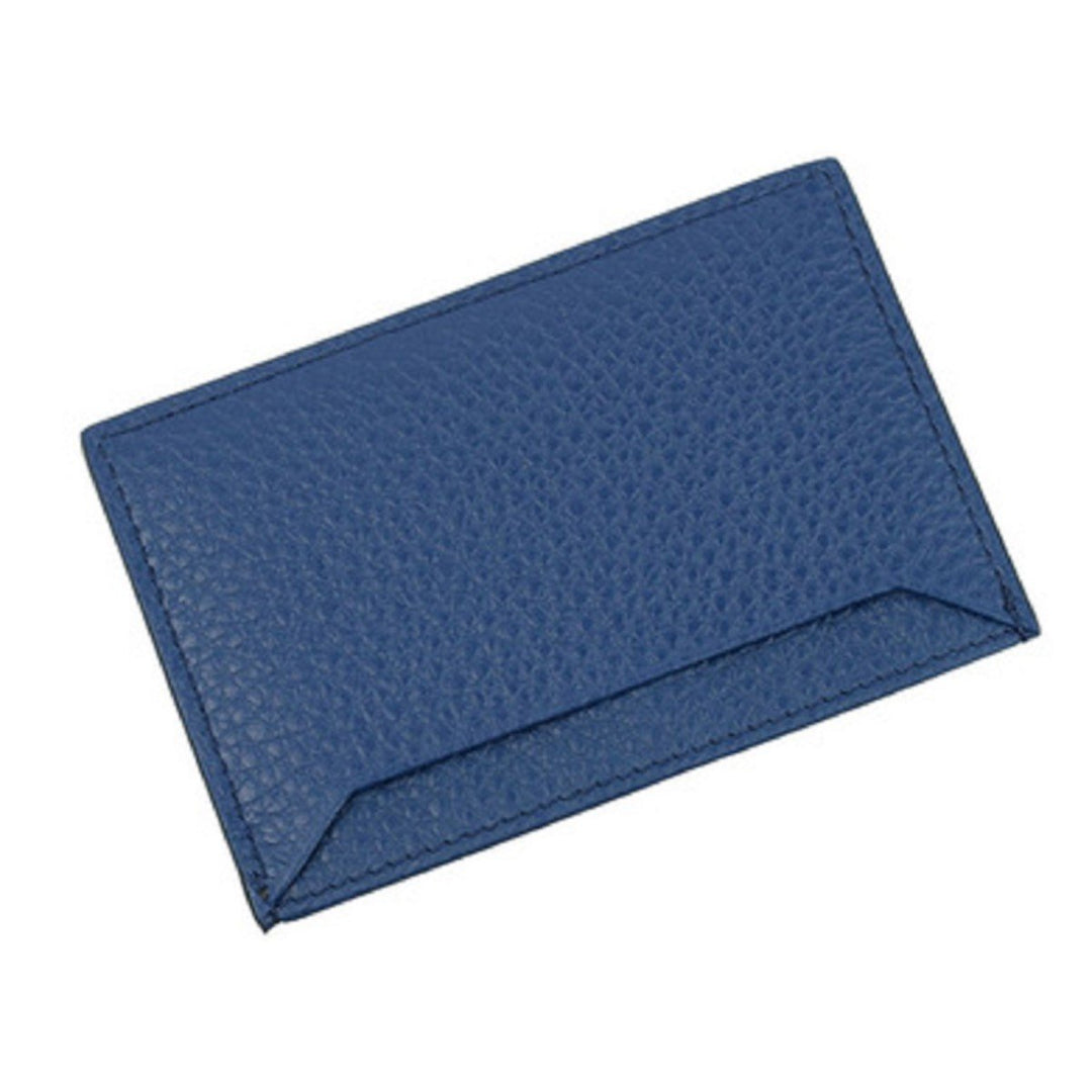 Prada Vitello Grain Leather Bluette Blue Gold Logo Card Holder 1MC208