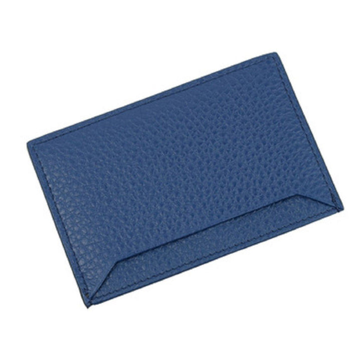 Prada Vitello Grain Leather Bluette Blue Gold Logo Card Holder 1MC208