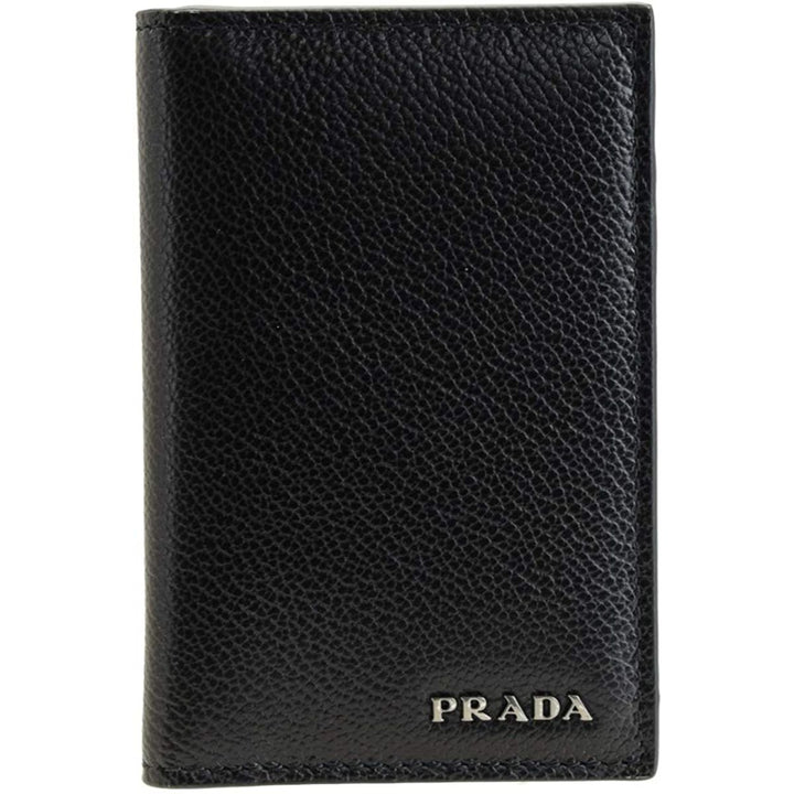 Prada Black Navy Vitello Micro Grain Mens Vertical Card Holder 2MC035