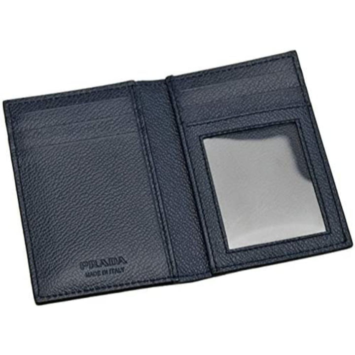 Prada Black Navy Vitello Micro Grain Mens Vertical Card Holder 2MC035