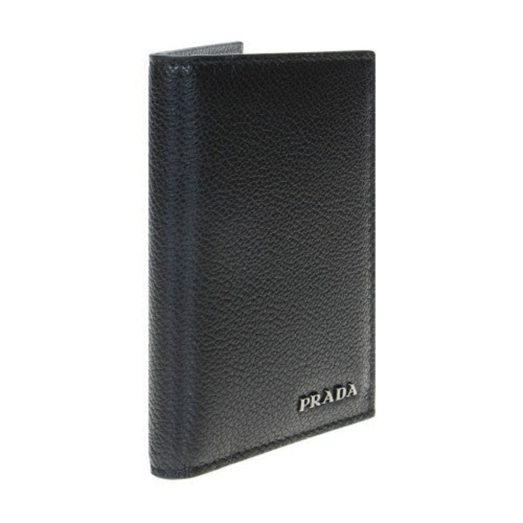 Prada Black Grey Vitello Micro Grain Vertical Card Holder Wallet 2MC035