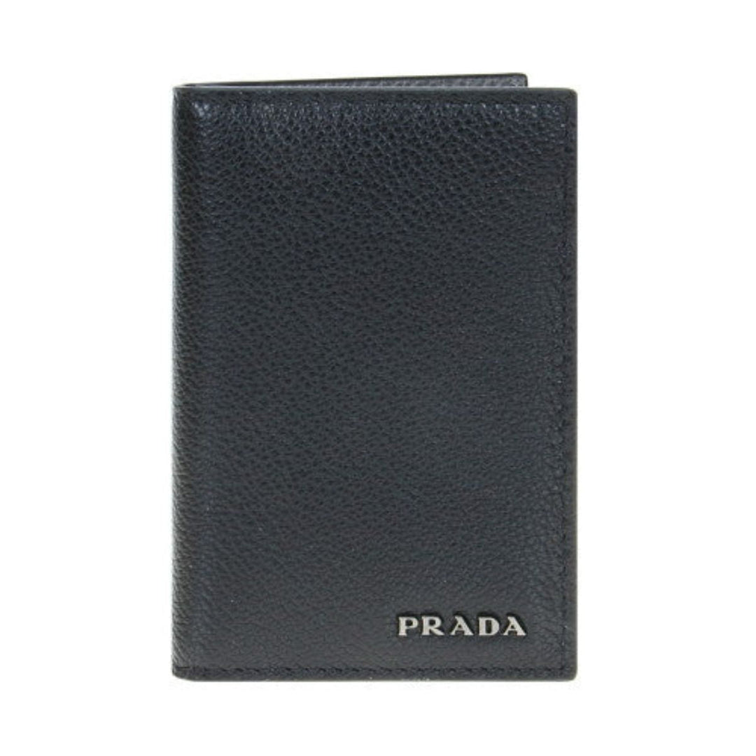 Prada Black Grey Vitello Micro Grain Vertical Card Holder Wallet 2MC035