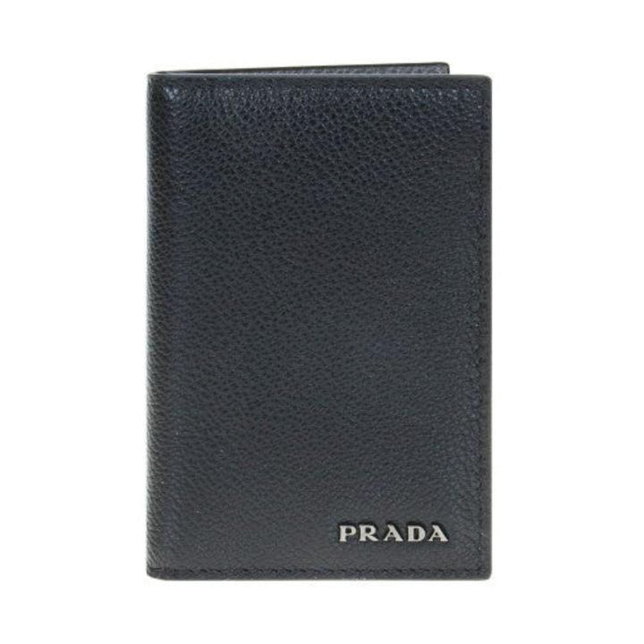 Prada Black Grey Vitello Micro Grain Vertical Card Holder Wallet 2MC035