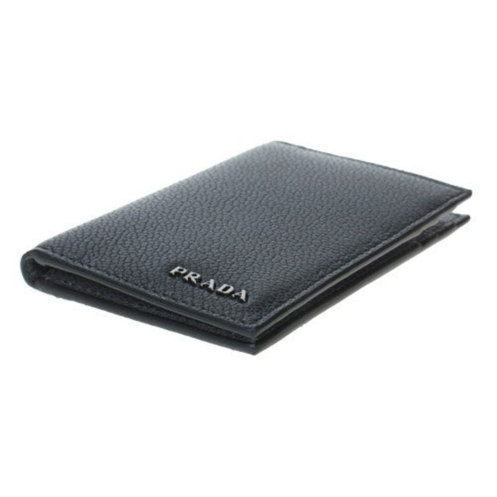 Prada Black Grey Vitello Micro Grain Vertical Card Holder Wallet 2MC035