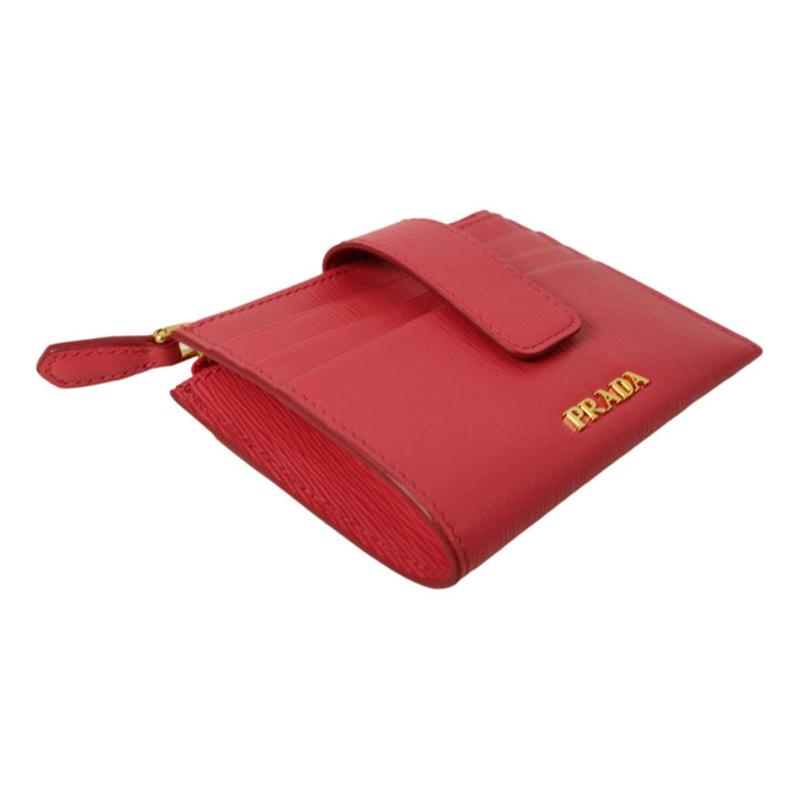 Prada Vitello Move Peonia Pink Leather Zip Top Card Wallet 1MC026
