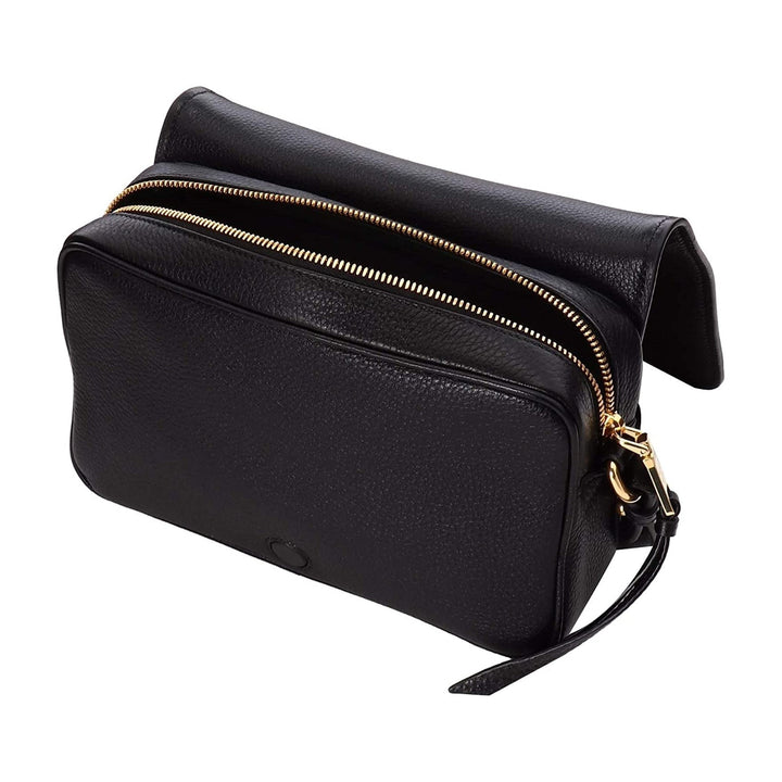 Prada Vitello Phenix Black Leather Flap Crossbody Bag 1BD163