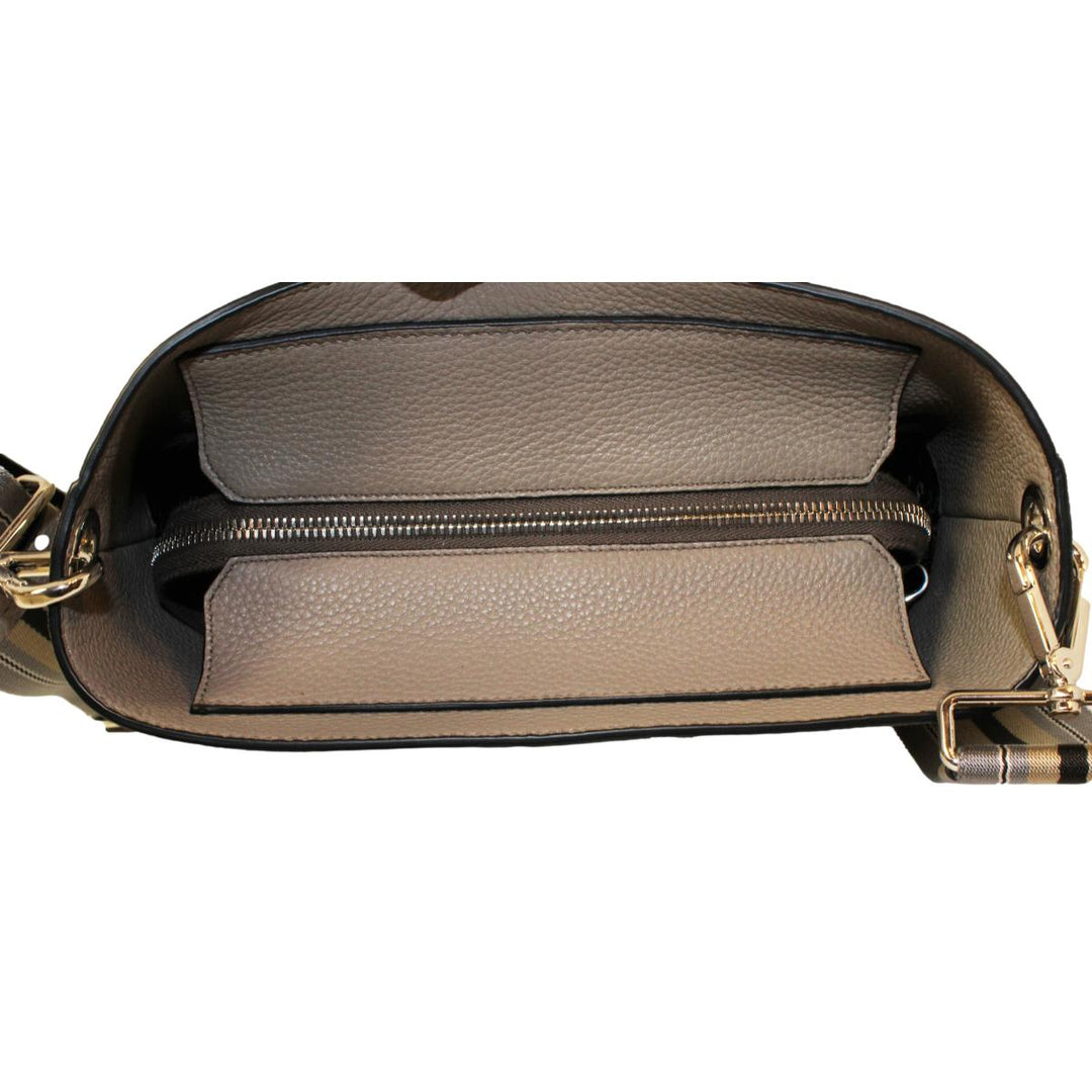 Prada Vitello Phenix Grey Leather Stripe Strap Bucket Bag 1BE057