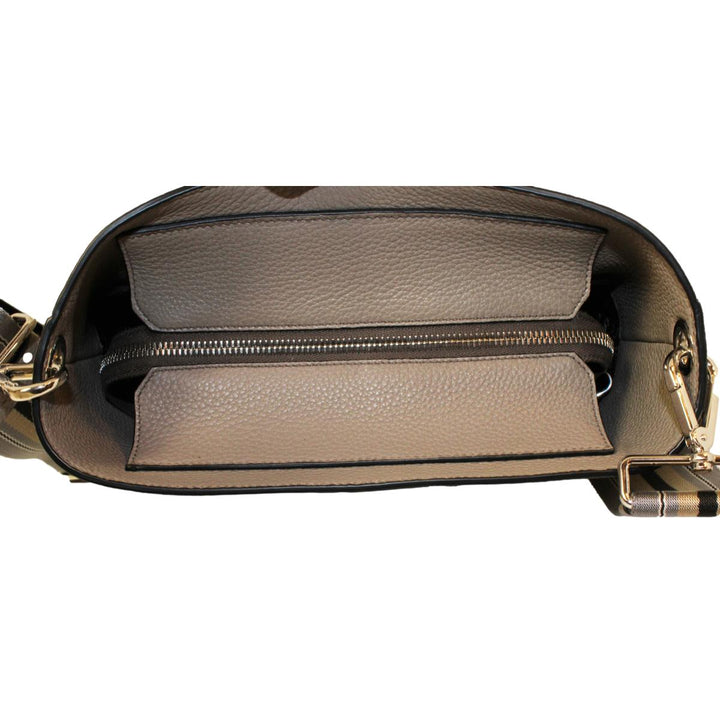 Prada Vitello Phenix Grey Leather Stripe Strap Bucket Bag 1BE057