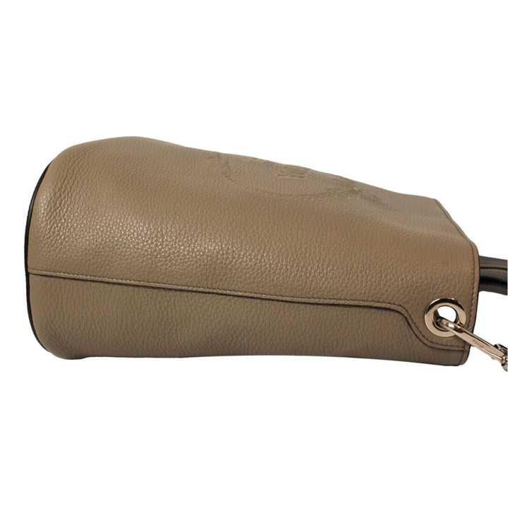 Prada Vitello Phenix Grey Leather Stripe Strap Bucket Bag 1BE057