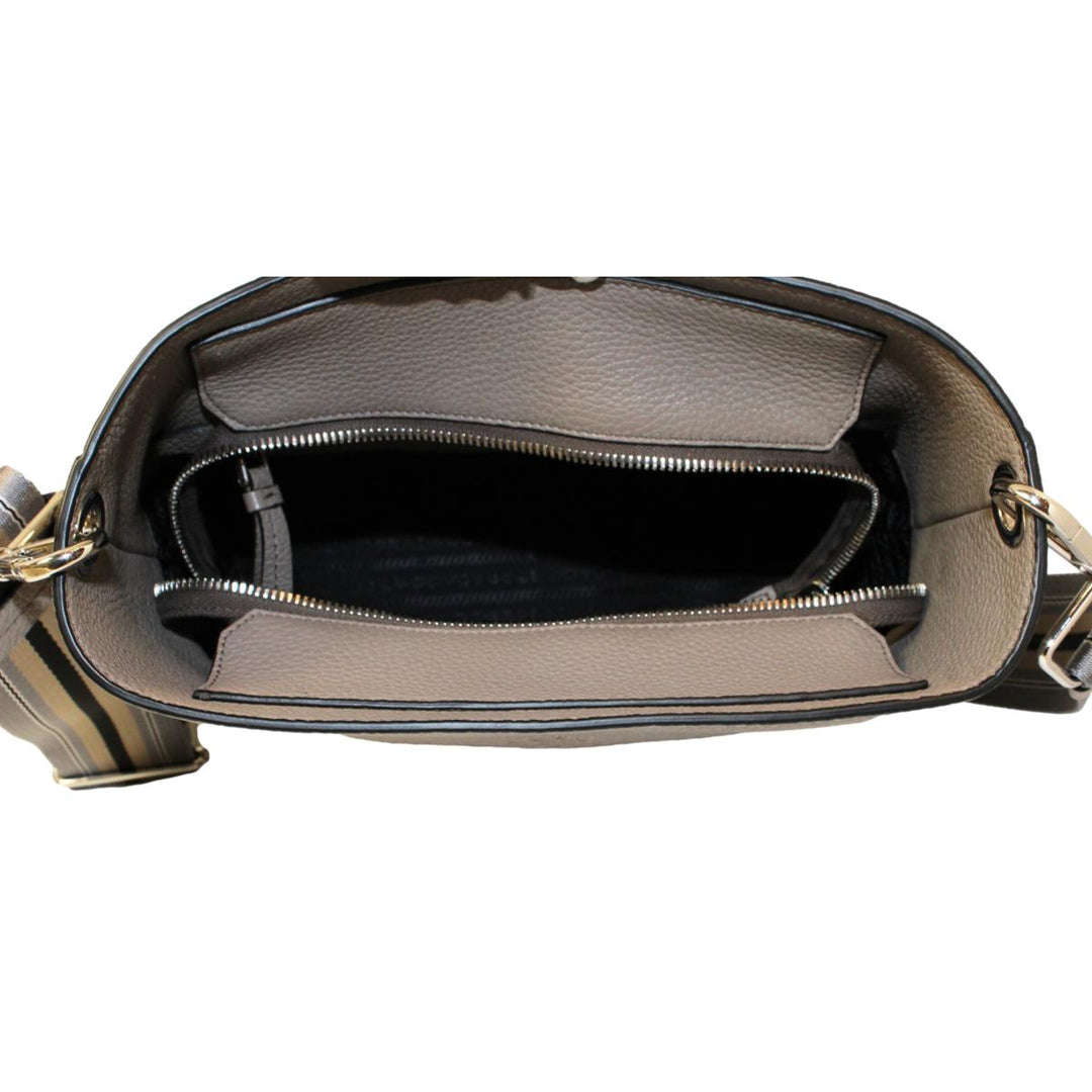 Prada Vitello Phenix Grey Leather Stripe Strap Bucket Bag 1BE057