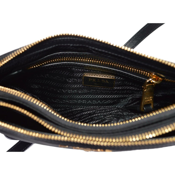 Prada Vitello Phenix Leather Gold Hardware Black Cross Body 1BH046