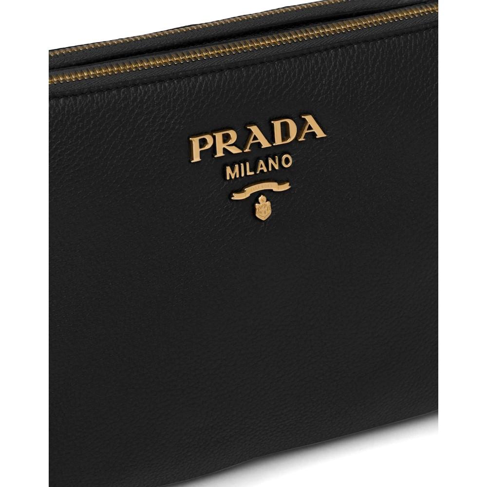 Prada Vitello Phenix Leather Gold Hardware Black Cross Body 1BH046