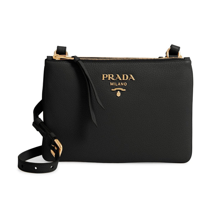 Prada Vitello Phenix Leather Gold Hardware Black Cross Body 1BH046