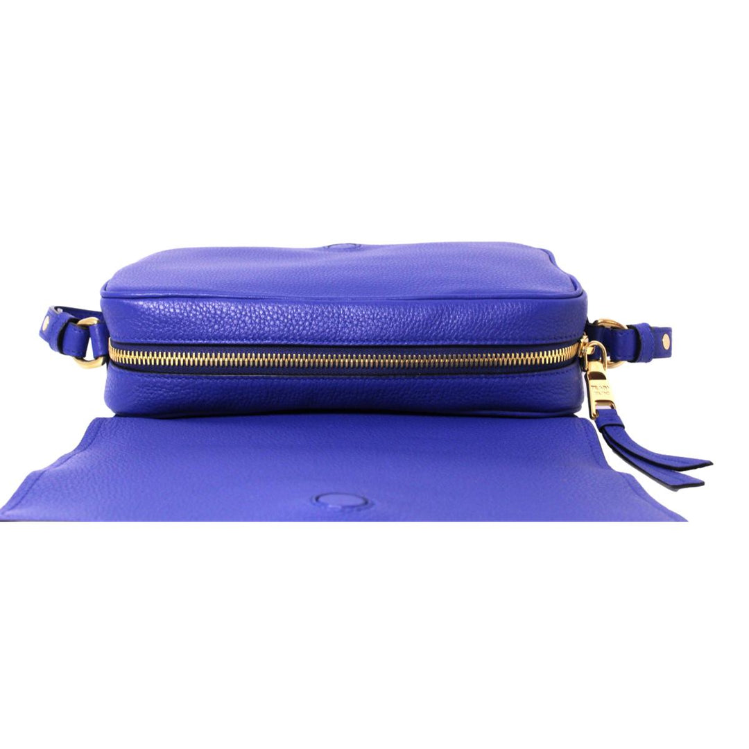 Prada Vitello Phenix Royal Blue Leather Flap Crossbody Bag 1BD163