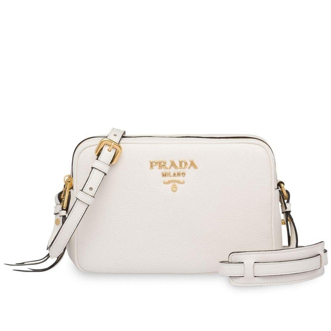 Prada Vitello Phenix White Leather Double Zip Camera Crossbody 1BH079
