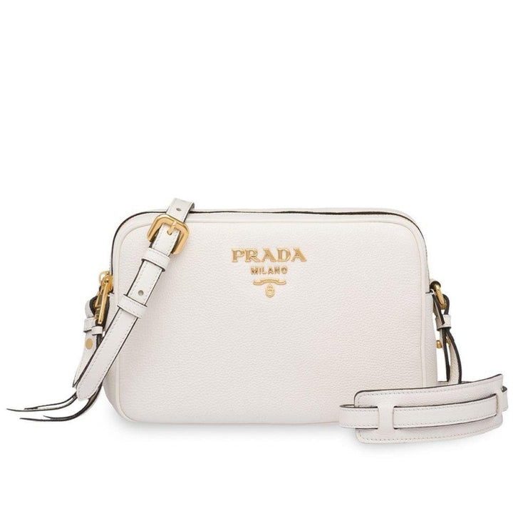 Prada Vitello Phenix White Leather Double Zip Camera Crossbody 1BH079