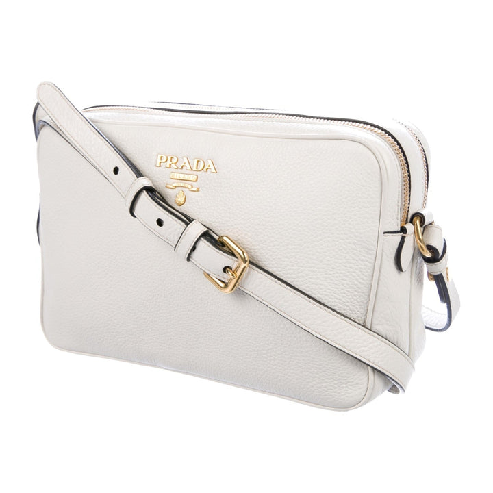 Prada Vitello Phenix White Leather Double Zip Camera Crossbody 1BH079