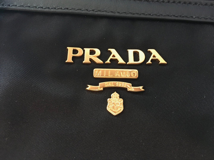 Prada Tessuto Nylon Black Saffiano Medium Handbag Satchel 1BA173