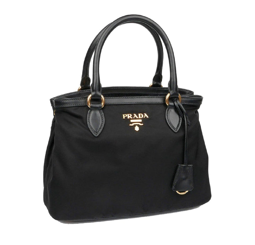 Prada Tessuto Nylon Black Saffiano Medium Handbag Satchel 1BA173