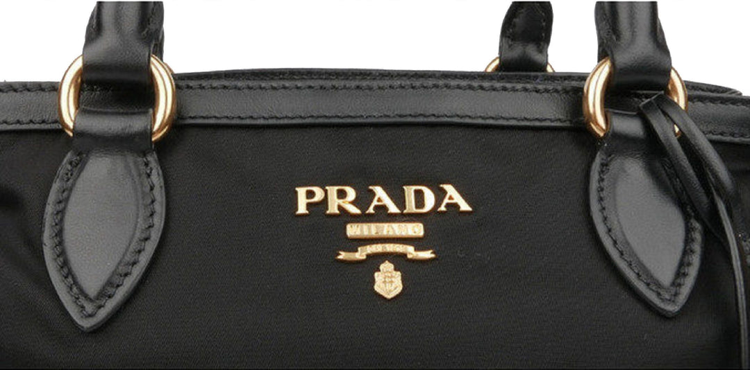 Prada Tessuto Nylon Black Saffiano Medium Handbag Satchel 1BA173