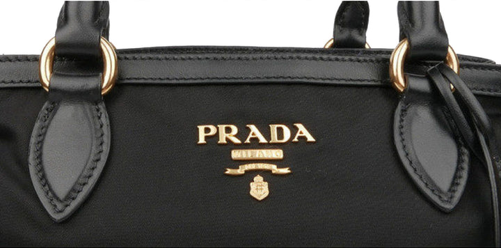 Prada Tessuto Nylon Black Saffiano Medium Handbag Satchel 1BA173