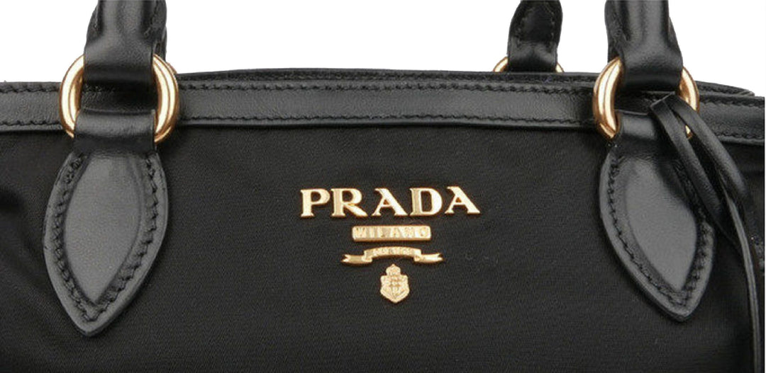 Prada Tessuto Nylon Black Saffiano Medium Handbag Satchel 1BA173