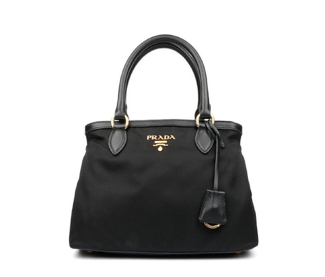 Prada Tessuto Nylon Black Saffiano Medium Handbag Satchel 1BA173
