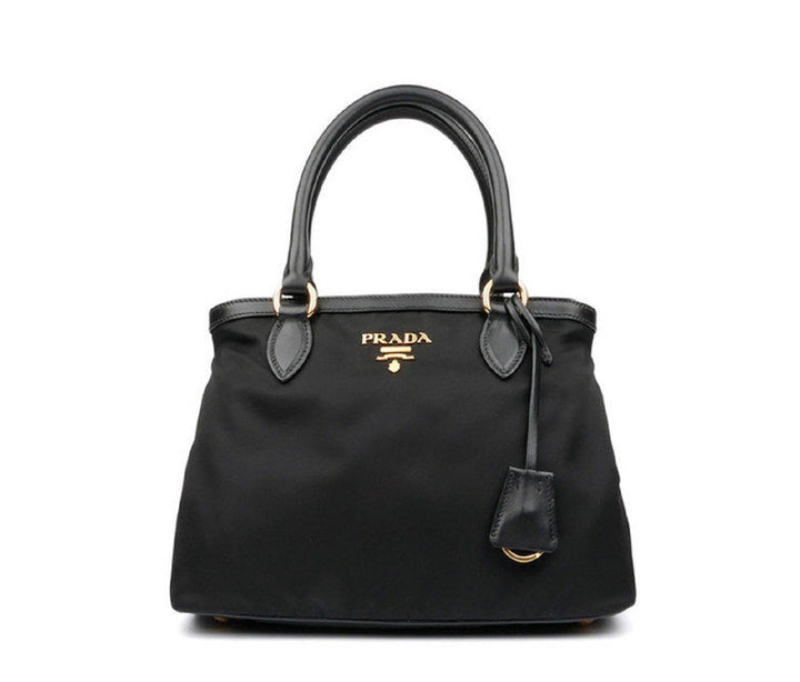 Prada Tessuto Nylon Black Saffiano Medium Handbag Satchel 1BA173