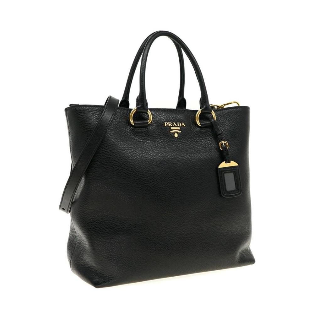 Prada Black Vitello Phenix Leather Shopping Tote Bag 1BG865