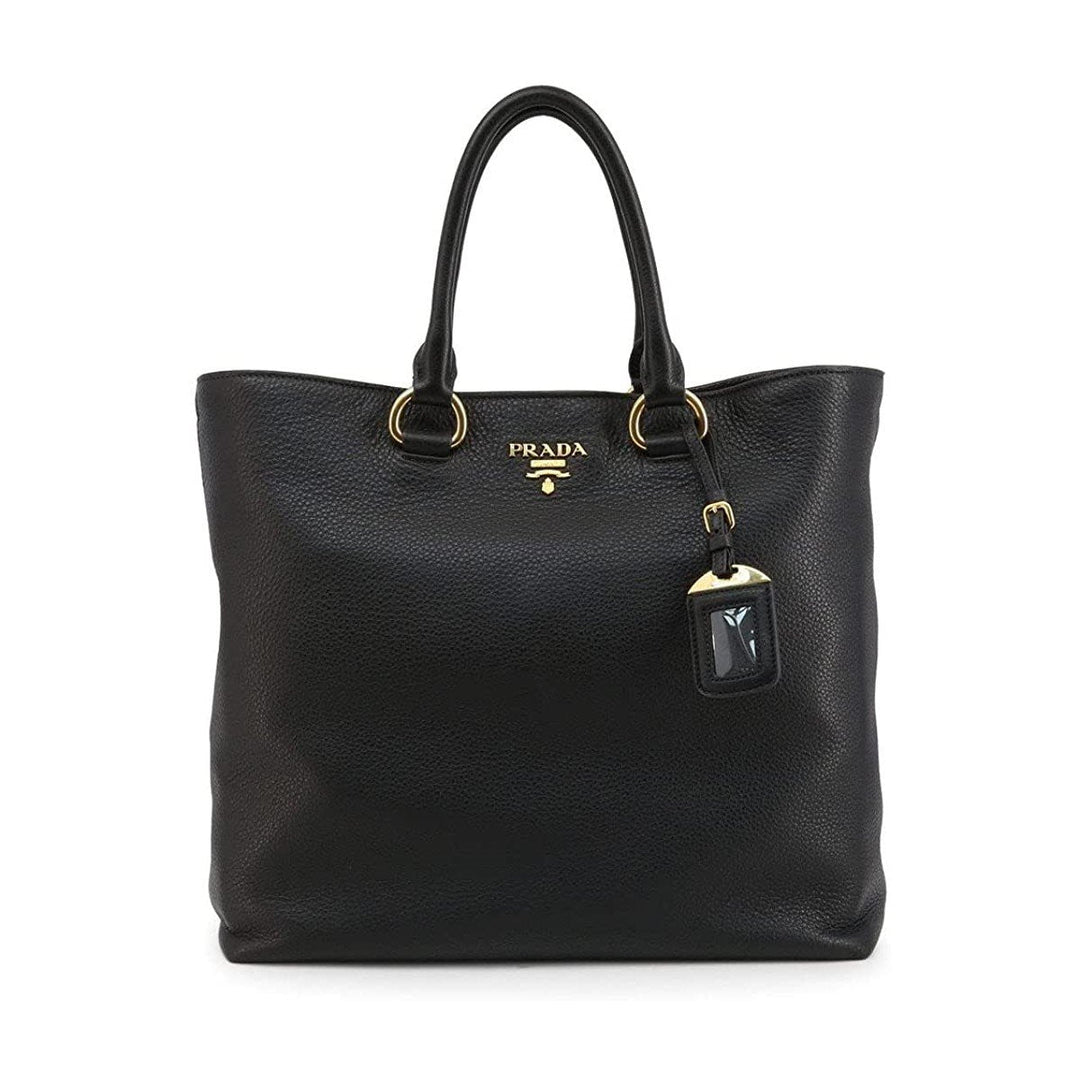 Prada Black Vitello Phenix Leather Shopping Tote Bag 1BG865