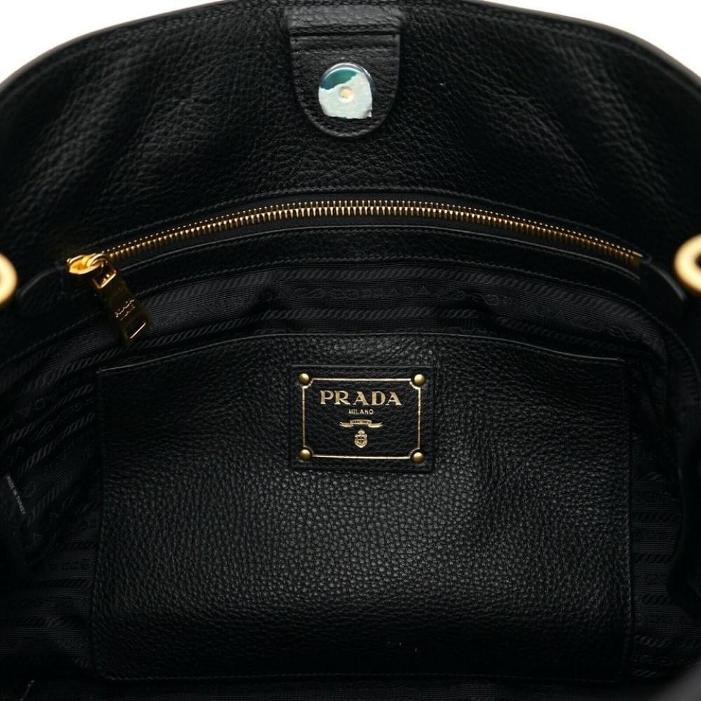 Prada Black Vitello Phenix Leather Shopping Tote Bag 1BG865
