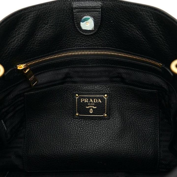 Prada Black Vitello Phenix Leather Shopping Tote Bag 1BG865