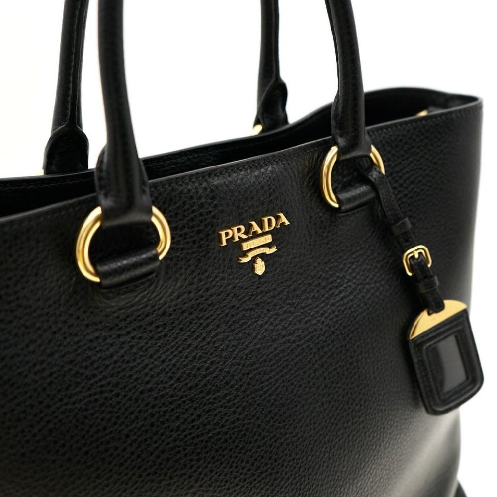 Prada Black Vitello Phenix Leather Shopping Tote Bag 1BG865