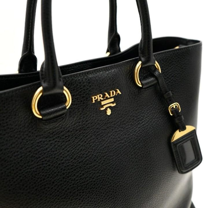 Prada Black Vitello Phenix Leather Shopping Tote Bag 1BG865