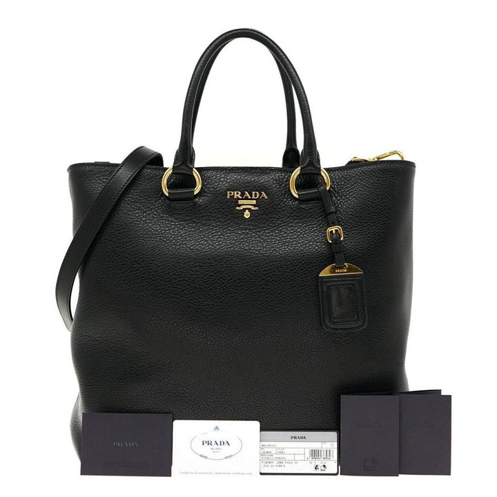 Prada Black Vitello Phenix Leather Shopping Tote Bag 1BG865