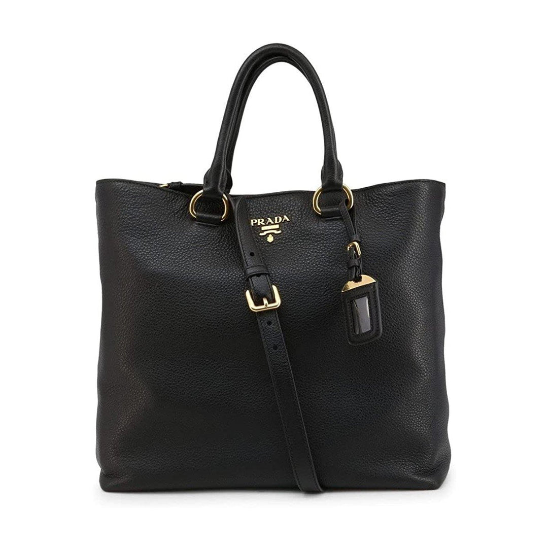 Prada Black Vitello Phenix Leather Shopping Tote Bag 1BG865