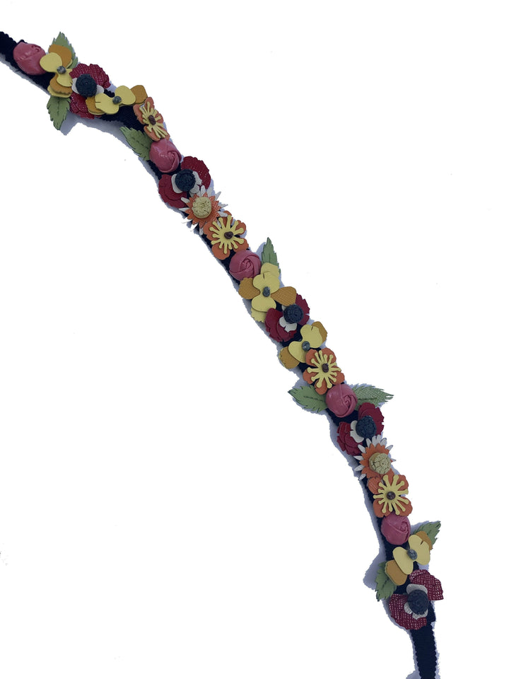 Prada Women's Collane in Pelle Tu Nero Black Vernice Garden Flower Belt Strap 1IC017