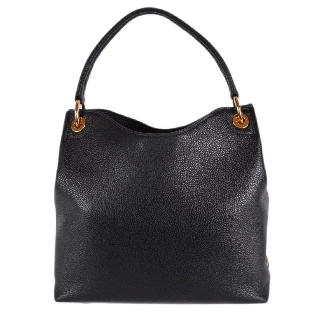 Prada Vitello Phenix Black Leather Embossed Logo Hobo Tote Bag 1BC051
