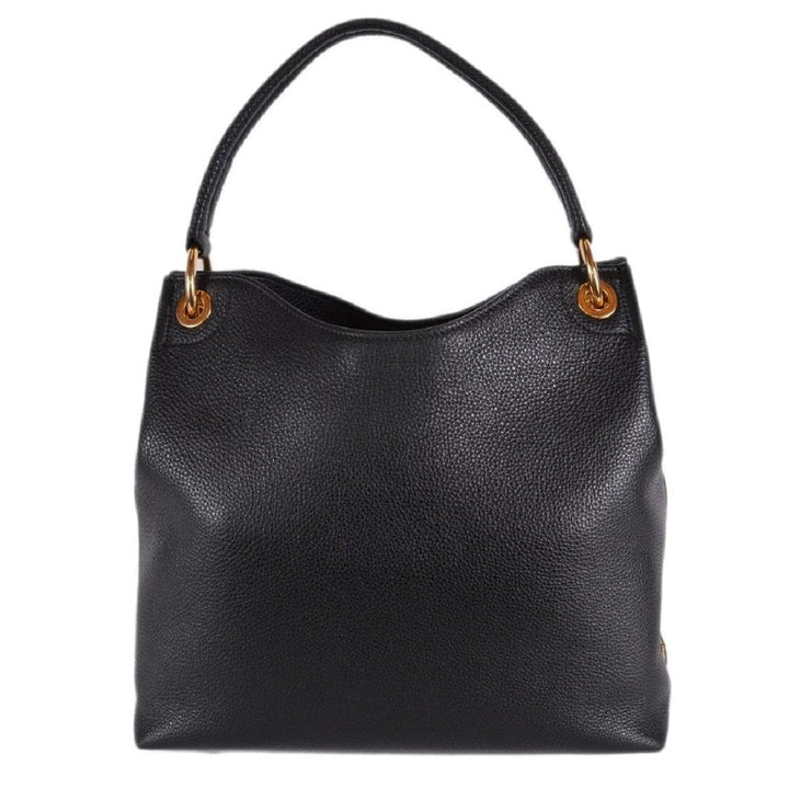 Prada Vitello Phenix Black Leather Embossed Logo Hobo Tote Bag 1BC051