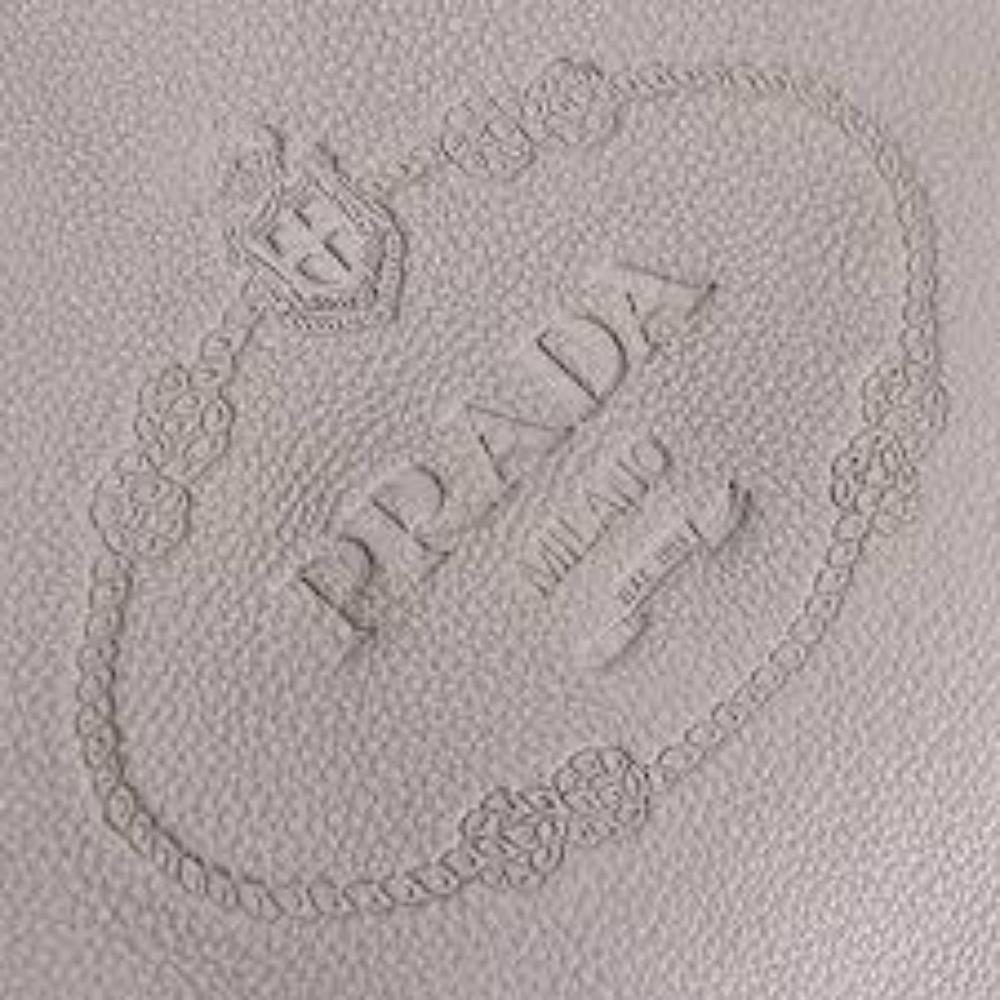 Prada Vitello Phenix Grey Leather Embossed Logo Hobo Tote Bag 1BC051