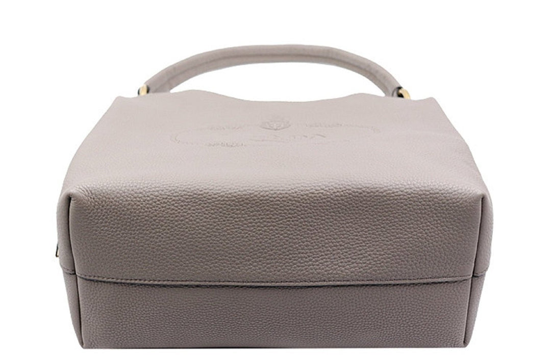 Prada Vitello Phenix Grey Leather Embossed Logo Hobo Tote Bag 1BC051