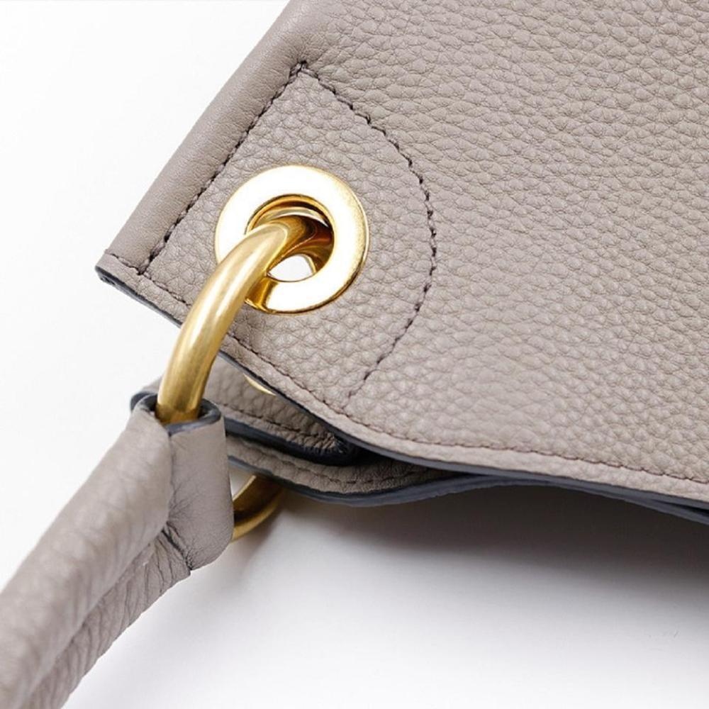 Prada Vitello Phenix Grey Leather Embossed Logo Hobo Tote Bag 1BC051