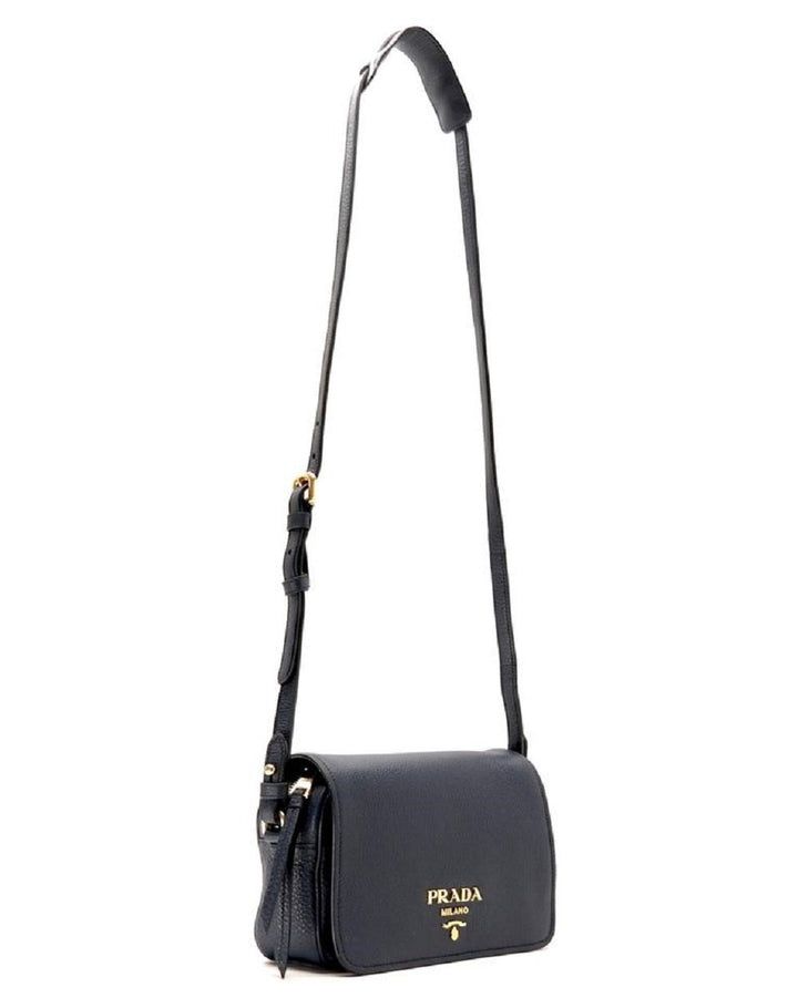 Prada Vitello Phenix Baltico Blue Leather Flap Crossbody Bag 1BD163