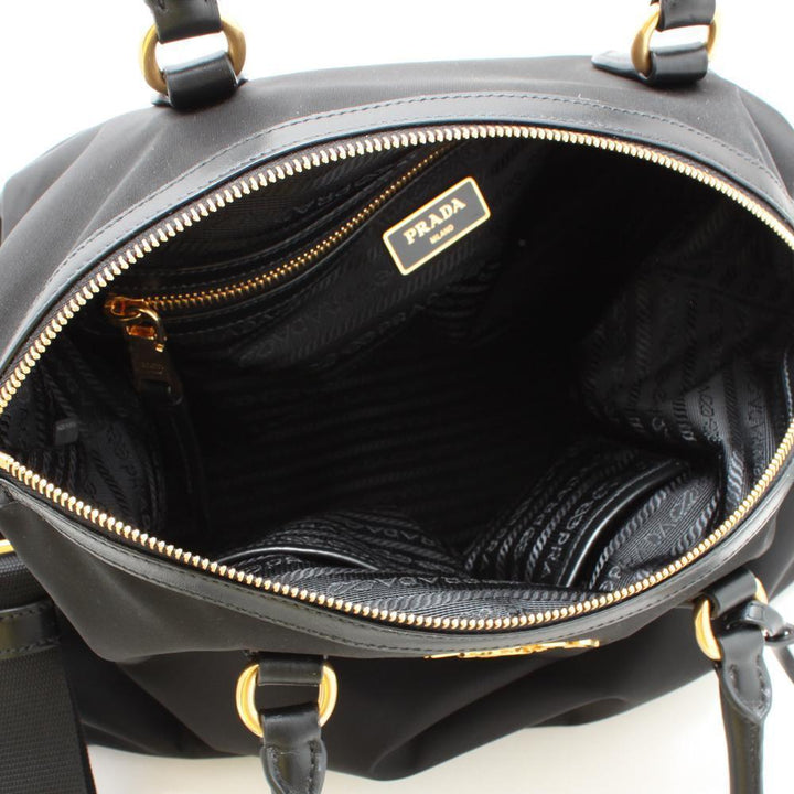 Prada Black Tessuto Nylon Calf Leather Trim Satchel Tote Bag 1BC060